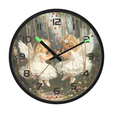 Imagem de SEHANY Lindo relógio de parede anjo silencioso sem tique-taque relógio redondo operado por bateria 30 cm controle de som luz noturna relógios de parede para sala de estar, cozinha, quarto, escritório