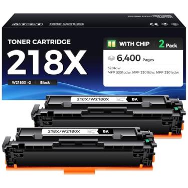 Imagem de Cartuchos de toner pretos 218X com conjunto de chips, pacote com 2, 3301fdw, substituição para toner HP 218A W2180A 218X W2180X, compatível com HP Color LaserJet Pro MFP 3301cdw 3301sdw 3201dw
