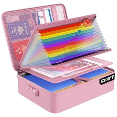 Imagem de ENGPOW Bolsa organizadora de arquivos à prova de fogo com 13 bolsos coloridos pasta de arquivos sanfonada, caixa organizadora de documentos de 2,871 °C com trava e etiquetas, armazenamento seguro