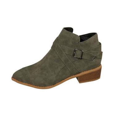 Imagem de Botas femininas fashion casual salto quadrado fino zíper lateral salto grosso cano médio versátil doce legal outono inverno moderno, Verde militar, 36