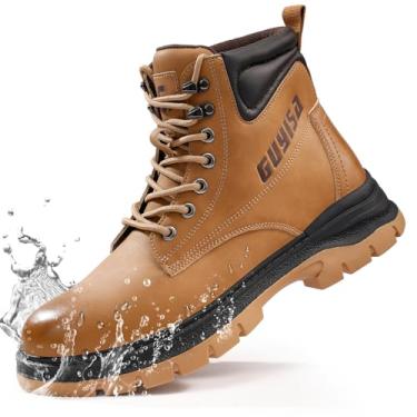 Imagem de GUSAYEX Botas de trabalho resistentes à água com bico de aço para homens confortáveis botas de construção industrial leve sapatos utilitários de trabalho sola de borracha sapatos de segurança de couro
