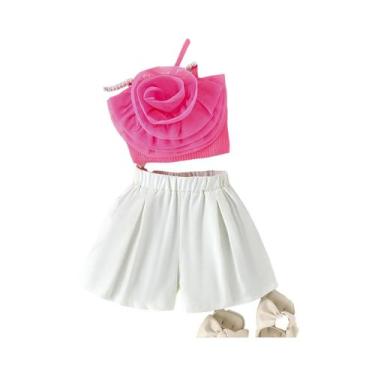 Imagem de Conjunto De Roupas De Verão Para Meninas 4 Peças Top De Um Ombro Short