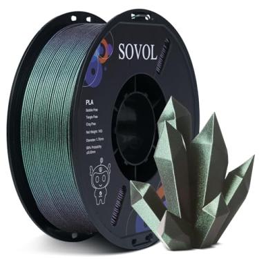 Imagem de Sovol Filamento 3D PLA de Seda Brilhante Verde Galáxia 1,75mm, 1kg, 2,2lbs, Material Camaleão +/-0,03mm, Brilho Cintilante