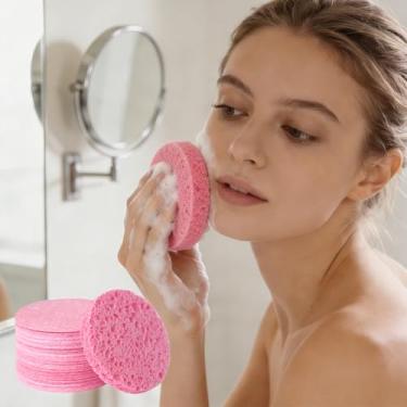 Imagem de Esponja de limpeza facial, 50 peças, esponja redonda de limpeza facial, ferramenta de limpeza diária portátil, rosa