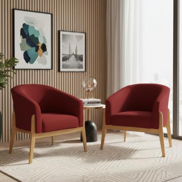 Imagem de Poltrona Sala Decorativa Kit 2 Stella Base de Madeira Veludo Marsala D03 - D'Rossi