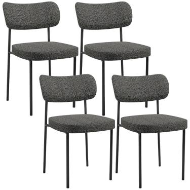 Imagem de Kit 04 Cadeiras Decorativa Estofada Para Sala De Jantar Melina L02 Linho Mescla Chumbo - Lyam Decor