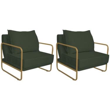 Imagem de Kit 02 Poltronas Sevilha Base de Ferro Dourado Linho - Doce Sonho Móve