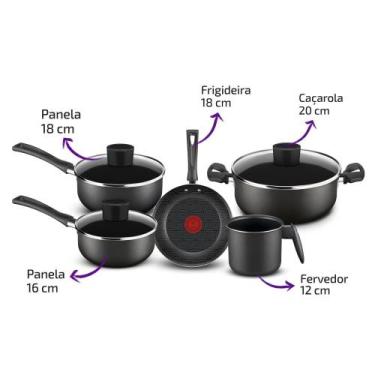 Imagem de Conjunto de Panelas Antiaderente Rochedo Pratic Cinza 5 Peças, Unica