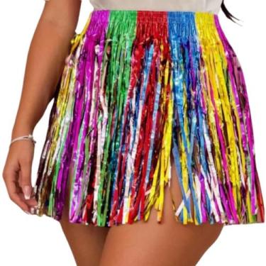 Imagem de Saia Metalizada Colorida com Franjas 40cm Fantasia Feminina Carnaval, 