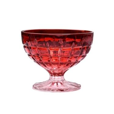 Imagem de Copos de sobremesa vintage de vidro em relevo, tigelas de sorvete de vidro colorido de 225 ml para sundae, bagatela, frutas, salada (vermelho)