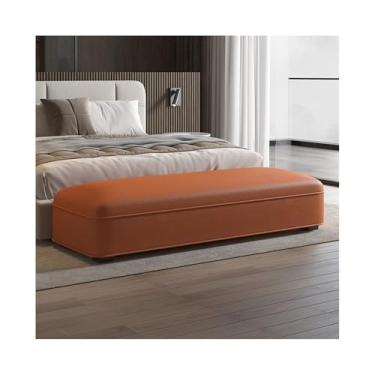 Imagem de Banqueta de cabeceira de cama de luxo leve e moderna moderna para quarto de couro, vestiário, entrada de banco longo (laranja)