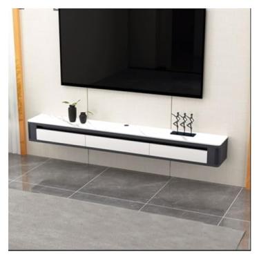 Imagem de Console de mídia moderno flutuante montado na parede console de TV de 163 cm com 2 gavetas e prateleira, suporte de TV decorativo para economizar espaço, armazenamento de mídia contemporâneo, armário