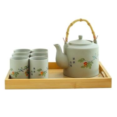 Imagem de x3anggyt5 Jarra de água grande capacidade conjunto completo de uma panela e seis xícaras, chaleira e copos de restaurante chinês para uso doméstico, jarra de chá gelada