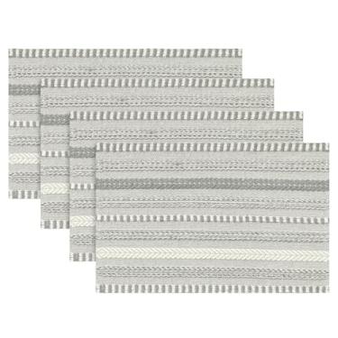 Imagem de Artoid Mode Jogo americano listrado trançado de casa de fazenda cinza escuro conjunto de tapetes de mesa sazonais de 4, 30 x 45 cm, decoração de festa e cozinha