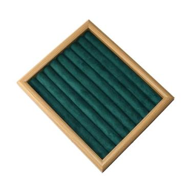 Imagem de x3anggyt5 Elegante porta-joias de madeira verde escuro bandeja anel pulseira brinco grampo brincos organizador de armazenamento (médio)