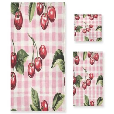 Imagem de xigua Conjunto de toalhas de banheiro cerejas absorvente macio 3 peças toalha de banho toalha de mão toalhas decorativas para banheiro, academia, hotel, praia, piscina