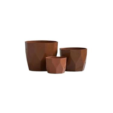 Imagem de Kit Jogo 3 Vasos para Plantas Decorativo Cachepô Liso Injetado Centro Mesa Suculentas Cactos(Marrom)