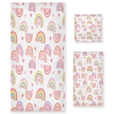 Imagem de xigua Conjunto de toalhas de banheiro coloridas arco-íris absorvente macio 3 peças toalha de banho toalha de mão toalhas decorativas para banheiro, academia, hotel, praia, piscina
