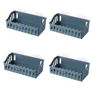 Imagem de Rack de armazenamento de chuveiro, 4 prateleiras, prateleiras de armazenamento de plástico para vaso sanitário, prateleiras de armazenamento montadas na parede, prateleiras não perfuradas, suporte de