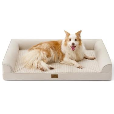 Imagem de COZY KISS Camas ortopédicas para cães de tamanho grande, sofá acolchoado GG com forro à prova d'água, sofá de espuma de caixa de ovo para animais de estimação de até 45 kg, em forma de U, 112 x 81 x