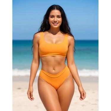 Imagem de Biquíni com Top Esportivo e Calcinha Cintura Alta Franzida