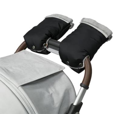 Imagem de Luvas para carrinho de bebê, luvas impermeáveis para guidão com forro de lã, ajuste universal para carrinho de bebê e carrinho de bebê, aquecedor de mão de inverno (preto)