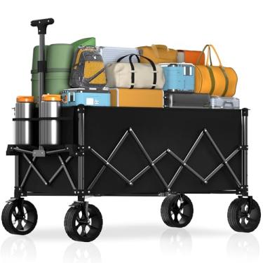 Imagem de Carrinhos extragrandes de 7,8 metros cúbicos dobráveis com capacidade de peso de 163 kg, vagão de praia resistente com rodas grandes para areia, todos os terrenos, dobrável, utilitário dobrável para