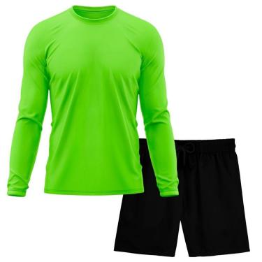 Imagem de Kit Short Praia Academia Passeio Treino Preto + Manga Longa Masculina Segunda Pele Dry-Masculino