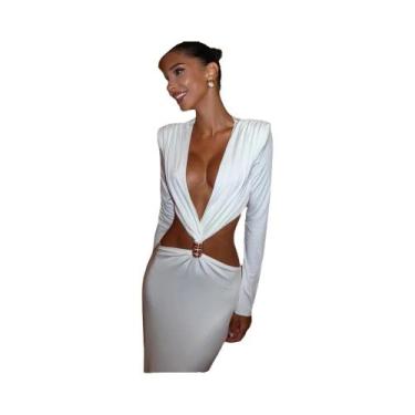 Imagem de Vestido Maxi Elegante Com Decote Em V, Sem Cintura, Manga Longa, Lapel