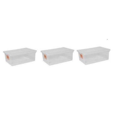 Imagem de 3 Caixas Plásticas C/ Tampa Organizadora Multi Uso 20 Litros - Pleion