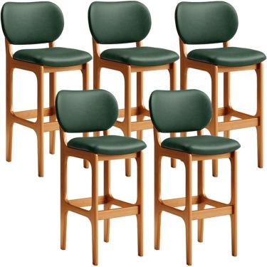 Imagem de Kit 5 Banquetas Alta Bar Cozinha Sala Jantar Fixa Betta L02 Imbuia Facto Verde Musgo - Lyam Decor