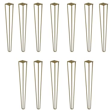 Imagem de Kit 12 Pés de Metal 60 CM Hairpin Legs Mesa de Canto Aparador Dourado