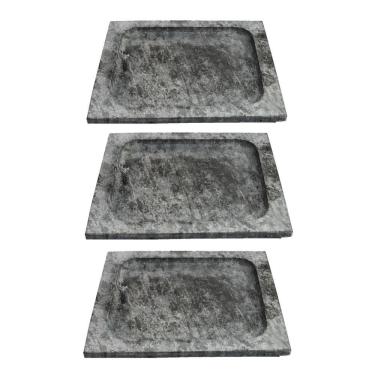 Imagem de Kit 3 Pratos Quadrado Raso Servir Porção Pedra Sabão G 24X24
