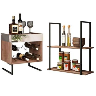 Imagem de Kit Adega Para 6 Garrafas Prateleira Aurora Demolição Preto