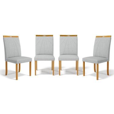 Imagem de Kit Com 4 Cadeiras Maiara Madeira Maciça Estofadas Para Mesa De Jantar Linho Cinza 407