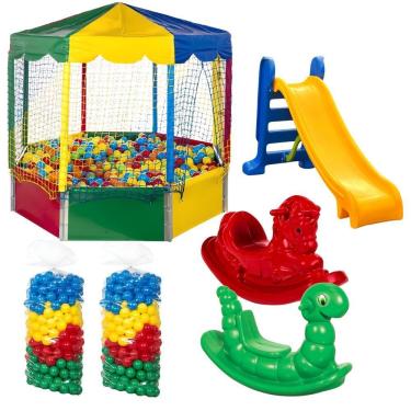 Imagem de Piscina De Bolinha Oitavada 2,00m Com 1000 Bolinhas Escorrega Medio E 2 Gangorras 1 Lugar