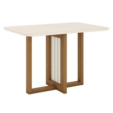 Imagem de Mesa De Jantar Natalí 120 Cm Canto Arredondado Com Vidro Nature Off White - Henn