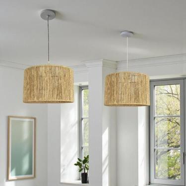 Imagem de Kit 2 Lustres Pendentes Sisal Natural 30cm  Sala de Jantar, Cozinha e 