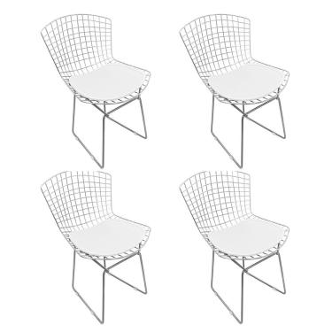 Imagem de Kit 4 Cadeiras Bertoia Cromada Com Assento Sintético Branco