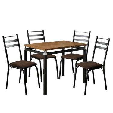 Imagem de Mesa De Jantar Malva 91 Cm Tampo Retangular Preto Demolição Com 4 Cadeiras 061 Preto Madeira Imbuia - Artefamol