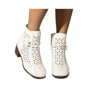 Imagem de Botas Femininas De Verão Com Salto Médio Vazado, Respiráveis, Confortá