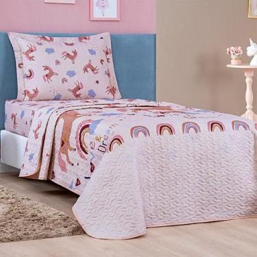 Imagem de Colcha Bouti Cobre Leito Dupla Face Cama Solteiro Infantil COR:UNICORN