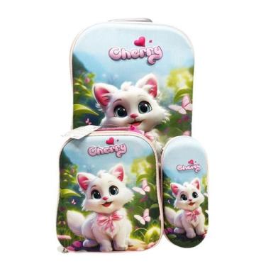 Imagem de Kit Mochila Com Rodinhas E Lancheira + Estojo Cherry Cat