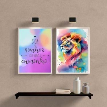 Imagem de Quadros Leão Aquarela Siga Seus Sonhos 45x34cm - Vidro - Quadros On-Li