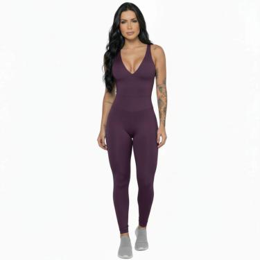 Imagem de Macacão Liso Longo Com Bojo Serra e Mar Modas Roupa De Academia Treino Suplex Moda Fitness Feminina-Feminino