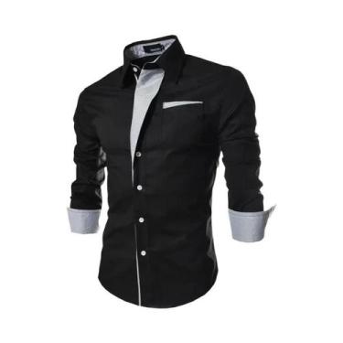 Imagem de Camisas Listradas Slim Fit Masculinas Preta E Branca De Manga Longa Pa
