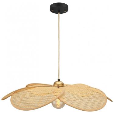 Imagem de BAMWUAN Lustre de Bambu com Abajur em Rattan Trançado à Mão, 61 cm, Altura Ajustável at...