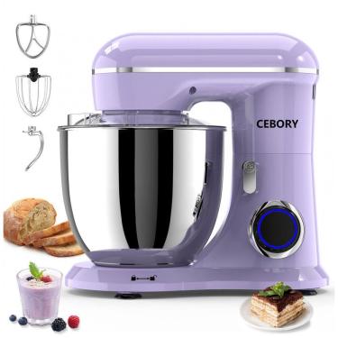 Imagem de Batedeira planetária 3 em 1 CEBORY Roxa, tigela 6,15L inox, 660W, 10 velocidades, cabeça basculante, baixa emissão de ruído, 110V
