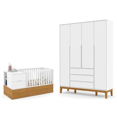 Imagem de Berço Americano Multifuncional Formare E Guarda Roupa Nature Clean 4 Portas Branco Freijó Eco Wood - Matic