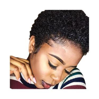 Imagem de Peruca Afro Kinky Curly Pixie Cut De Cabelo Humano Com Ondas Profundas